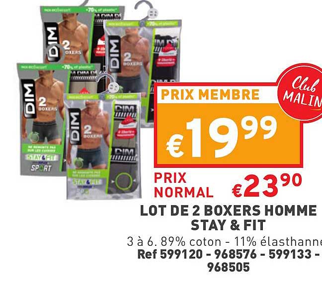 lot de 2 boxers homme stay & fit dim