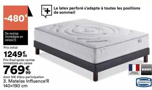 matelas influence'r 140x190 cm simmons