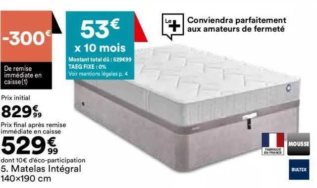 matelas intégral 140x190 cm bultex