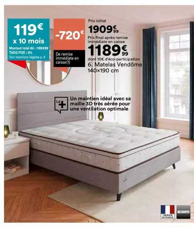 matelas vendôme 140x190 cm