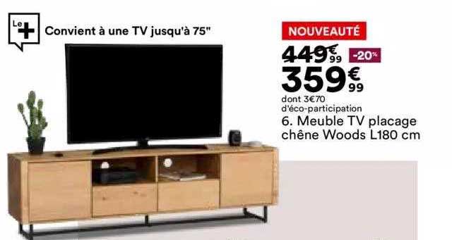 meuble tv placage chêne woods l. 180 cm