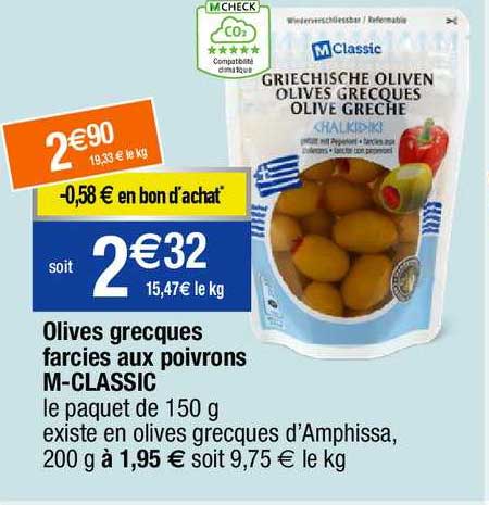 olives grecques farcies aux poivrons m-classic