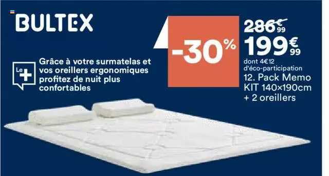 Pack Memo Kit 140x190 Cm + 2 Oreillers Bultex