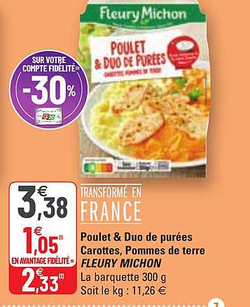 poulet & duo de purées carottes, pommes de terre fleury michon