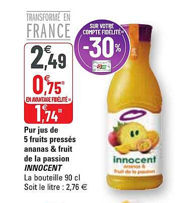 pur jus de 5 fruits pressés ananas & fruit de la passion innocent