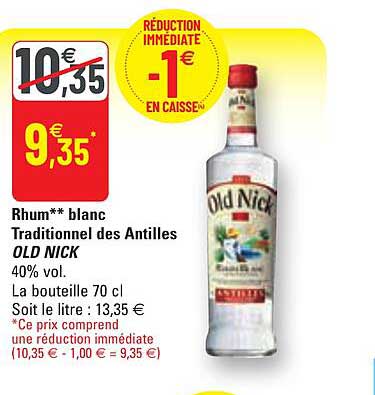 rhum blanc traditionnel des antilles old nick
