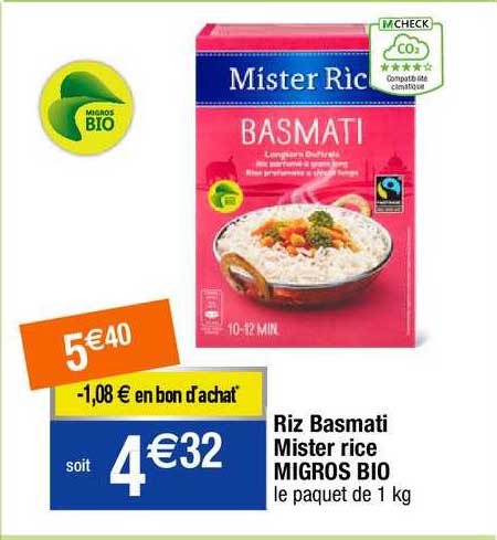 Riz Basmati Mister Rice Migros Bio