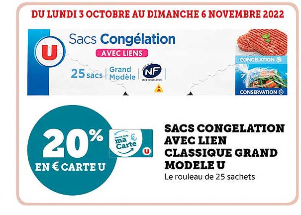 sacs congélation avec lien classique grand modèle u