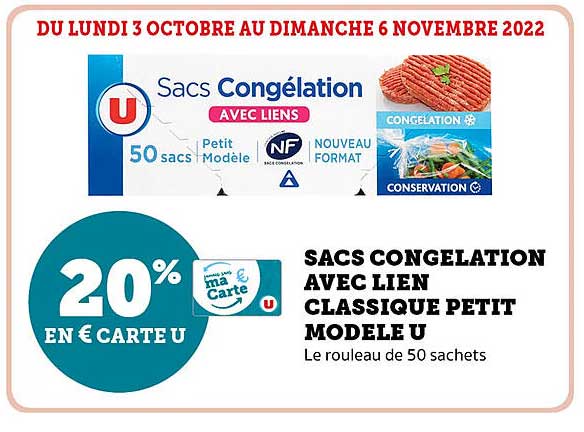 sacs congélation avec lien classique petit modèle u