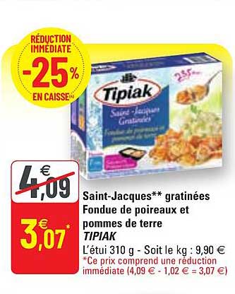 saint-jacques gratinées fondue de poireaux et pommes de terre tipiak