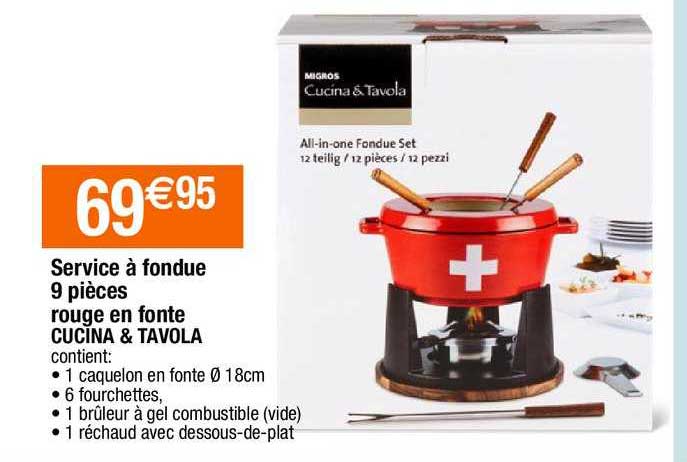 service à fondue 9 pièces rouge en fonte cucina & tavola