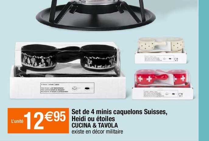 set de 4 minis caquelons suisses, heidi ou étoiles cucina & tavola