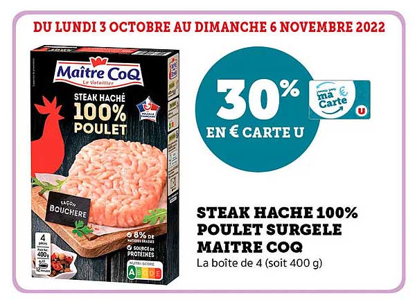steak haché 100% poulet surgelé maître coq