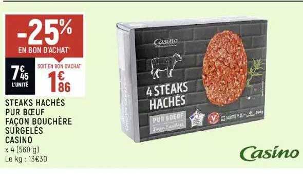 steaks hachés pur boeuf façon bouchère surgelés casino