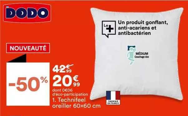 technifeel oreiller 60x60 cm dodo