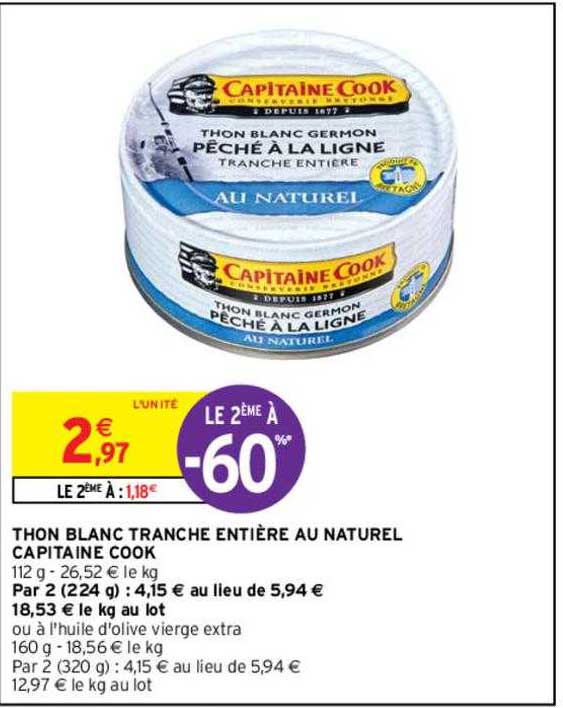 thon blanc tranche entière au naturel capitaine cook