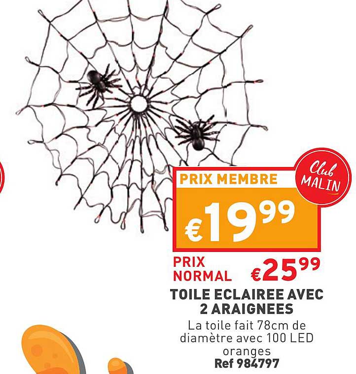 toile éclairée avec 2 araignées