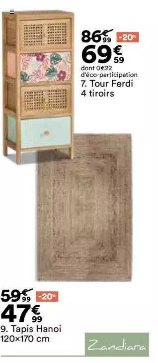 tour ferdi 4 tiroirs, tapis hanoi 120x170 cm zandiara