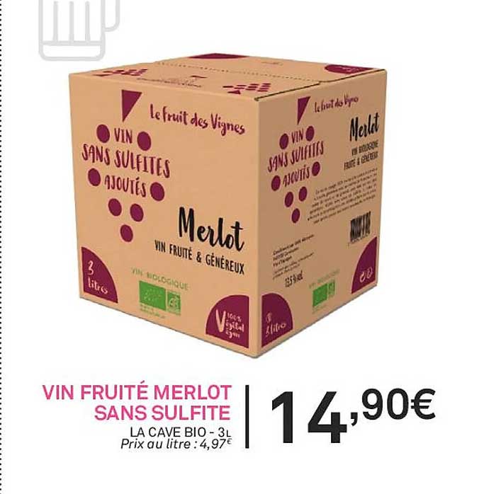 Vin Fruité Merlot Sans Sulfite La Cave Bio
