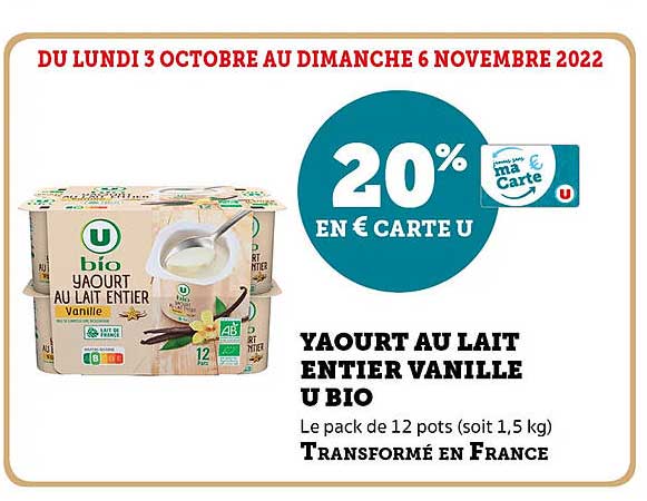 Yaourt Au Lait Entier Vanille U Bio