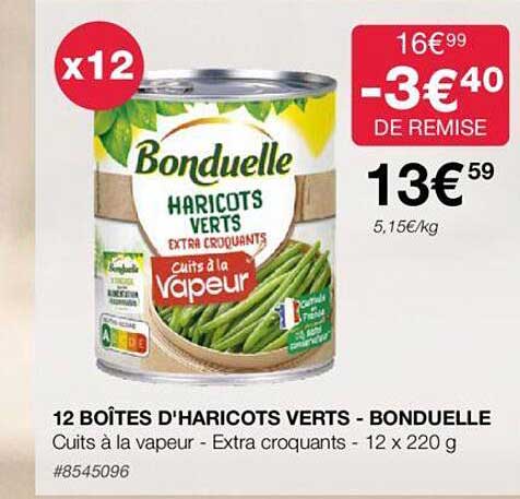 12 boîtes d'haricots verts - bonduelle