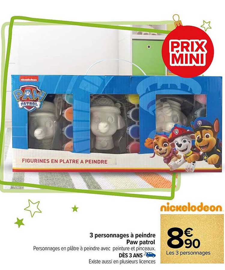 3 personnages à peindre paw patrol nickelodeon