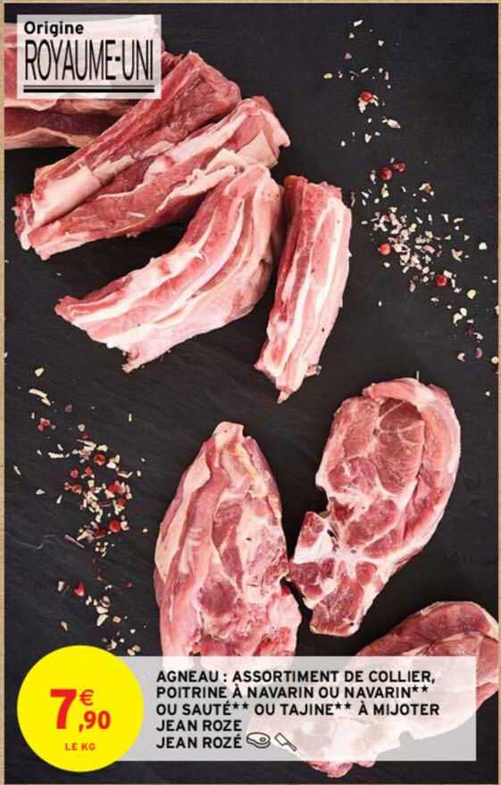 agneau : assortiment de collier, poitrine à navarin ou navarin ou sauté ou tajine à mijoter jean roze