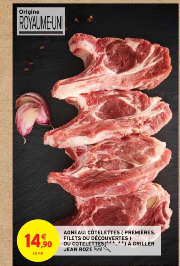 agneau: côtelettes (premières, filets ou découvertes) à griller jean rozé