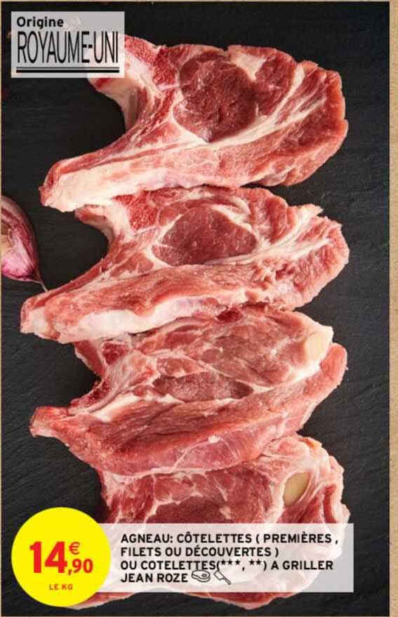 agneau: côtelettes (premières, filets ou découvertes) ou cotelettes à griller jean roze