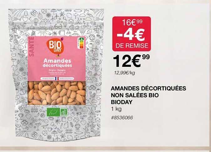 amandes décortiquées non salées bio bioday