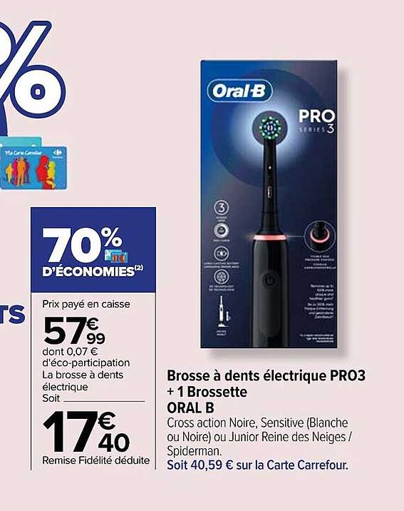 brosse à dents électrique pr03 + 1 brossette oral b