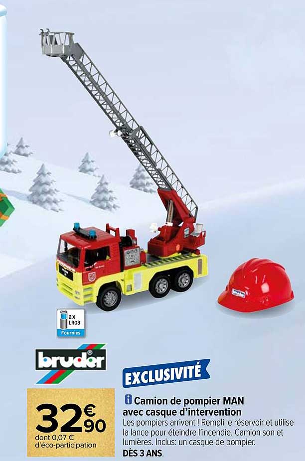 camion de pompier man avec casque d'intervention bruder