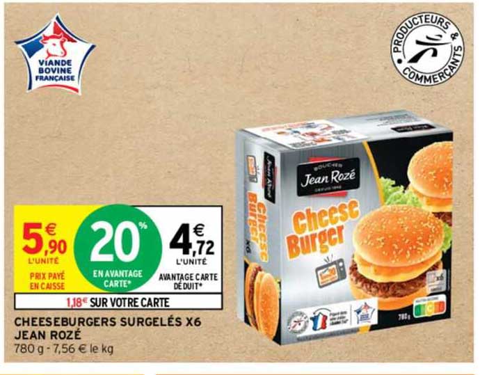 cheeseburgers surgelés x 6 jean rozé