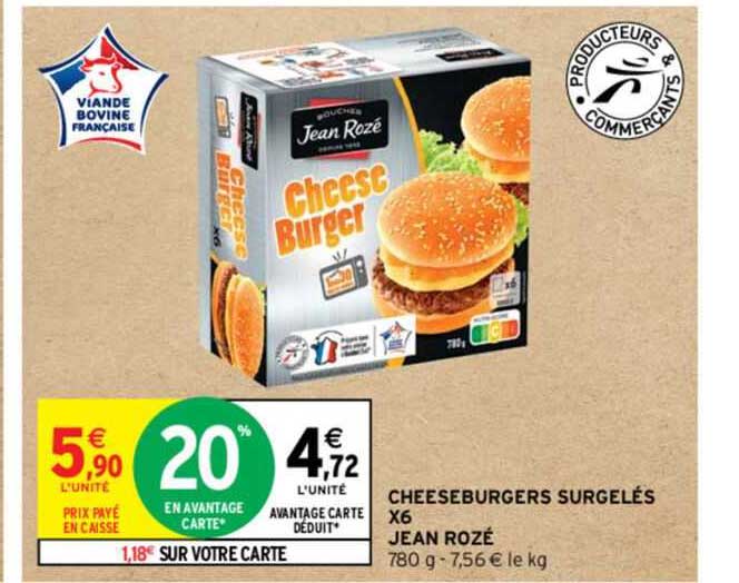 cheeseburgers surgelés x6 jean rozé