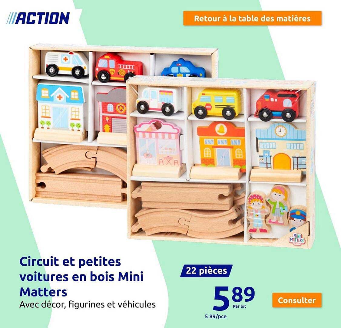 circuit et petites voitures en bois mini matters