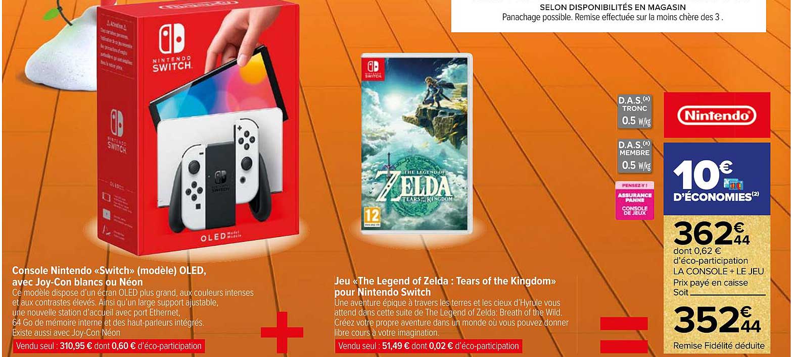 console nintendo «switch» (modèle) oled, avec joy-Con blancs ou néon + jeu «the legend of zelda : tears of the kingdom» pou nintendo switch