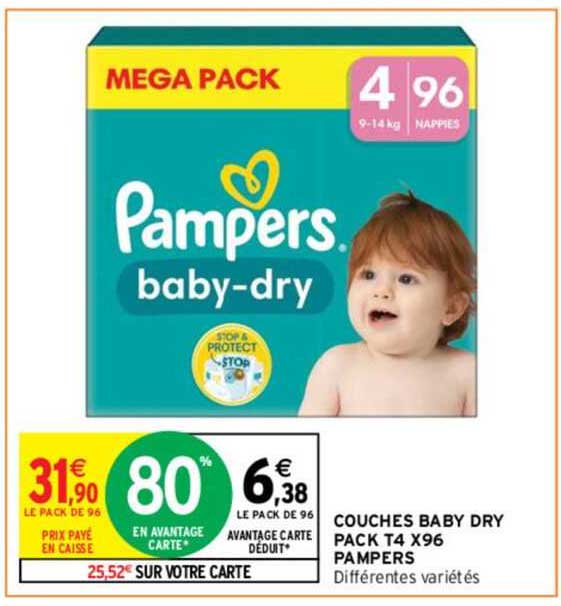 couches baby dry pack t4 x96 pampers