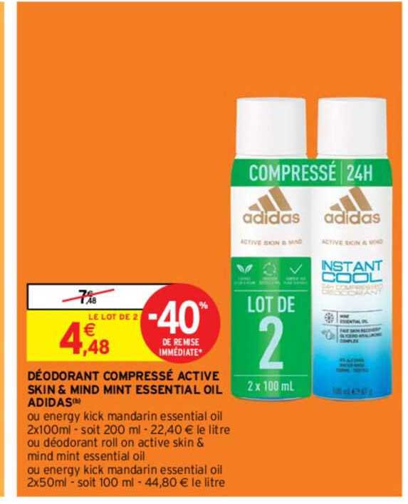 déodorant compressé active skin & mind mint essential oil adidas