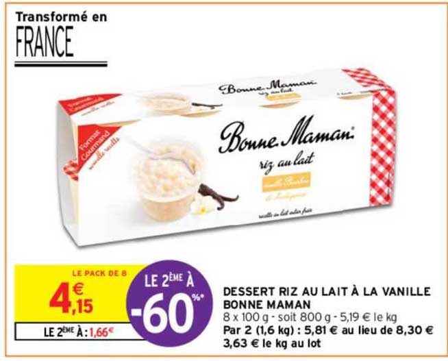 dessert riz au lait à la vanille bonne maman