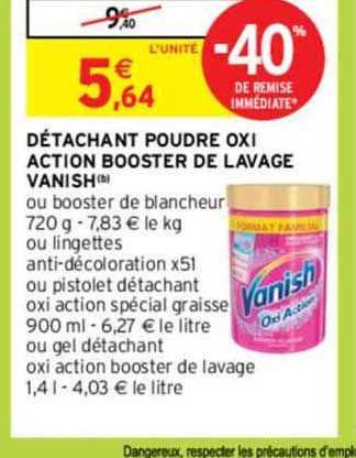 détachant poudre oxi action booster de lavage vanish