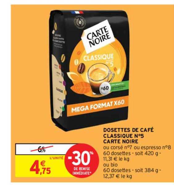 Dosettes De Café Classique N°5 Carte Noire