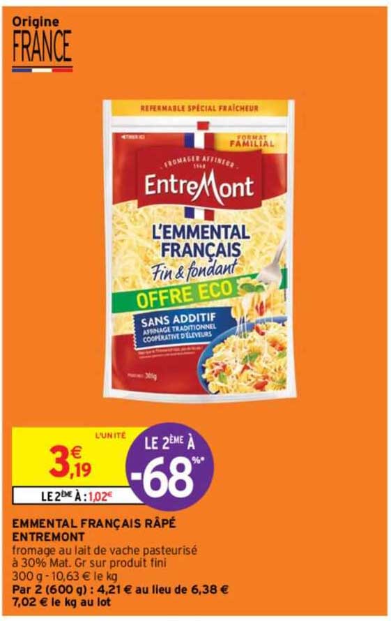 emmental français râpé entre mont