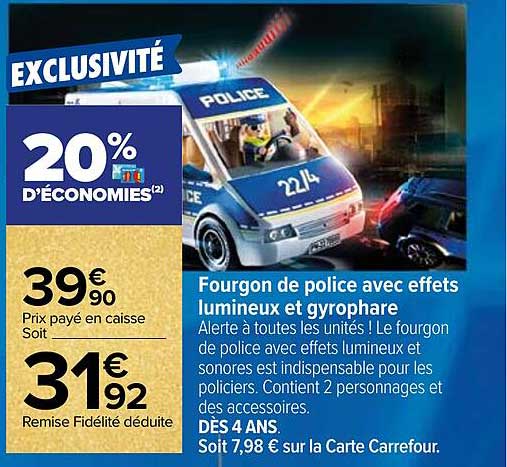 fourgon de police avec effects lumineux et gyrophare