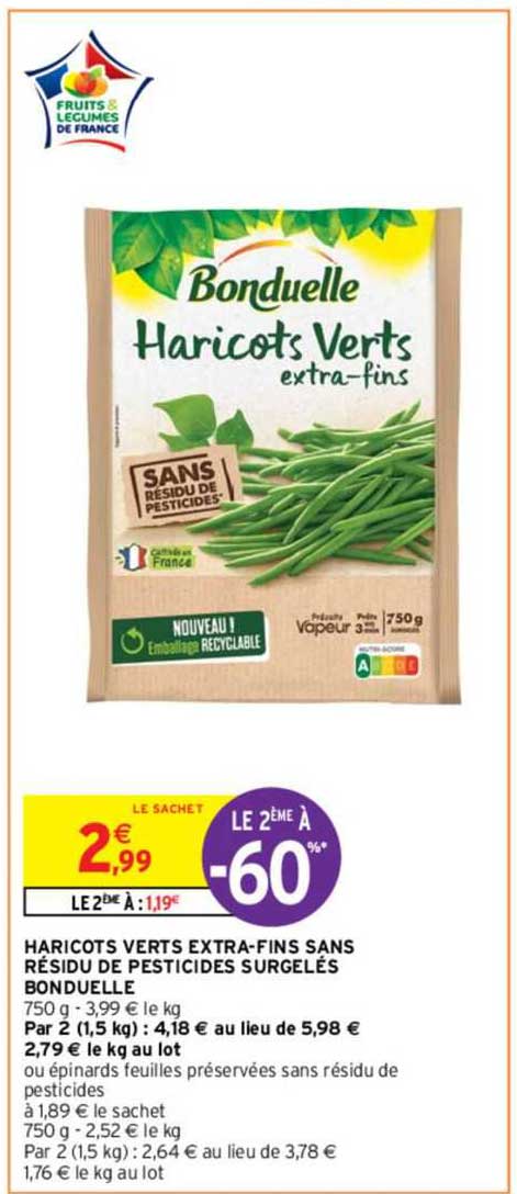 haricots verts extra-fins sans résidu de pesticides surgelés bonduelle