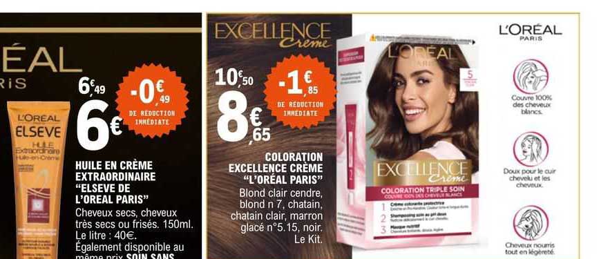 huile en crème extraordinaire "elseve de l'oreal paris" ou coloration excellence crème "l'oréal paris"