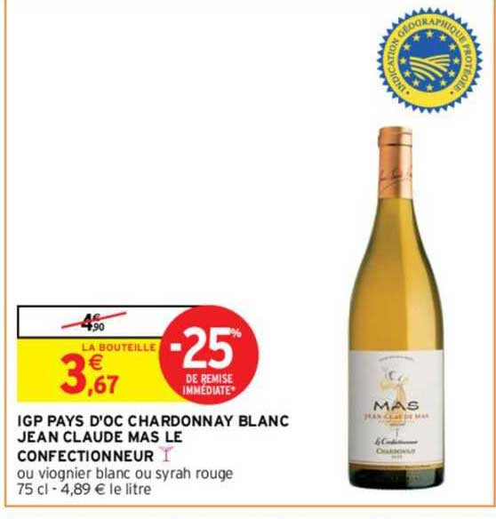 igp pays d'oc chardonnay blanc jean claude mas le confectionneur