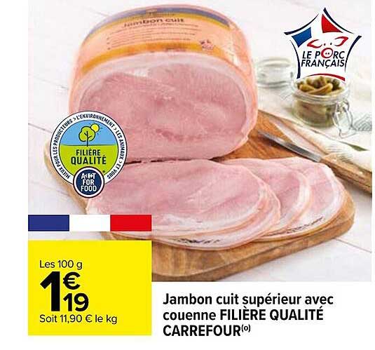 Jambon Cuit Supérieur Avec Couenne Filière Qualité Carrefour