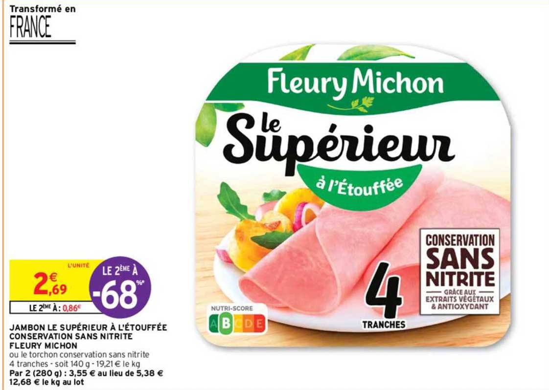 jambon le supérieur à l'étoufée conservation sans nitrite fleury michon