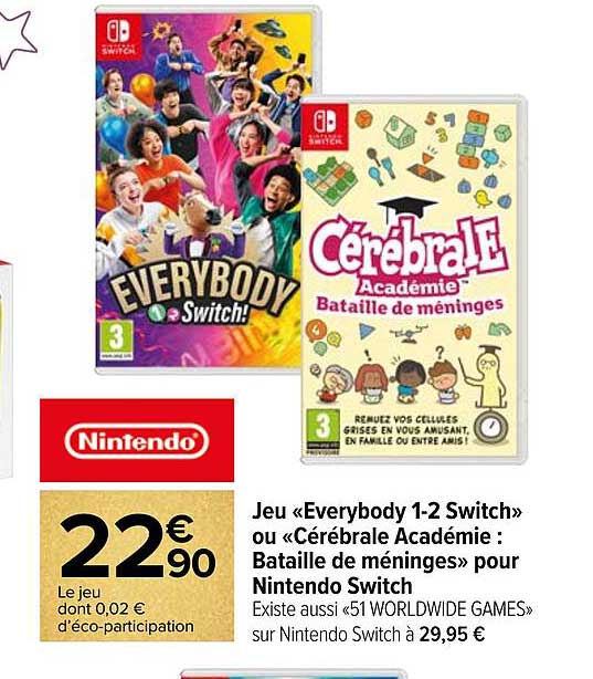 jeu «everybody 1-2 switch» ou «cérébrale académie : bataille de méninges» pour nintendo switch