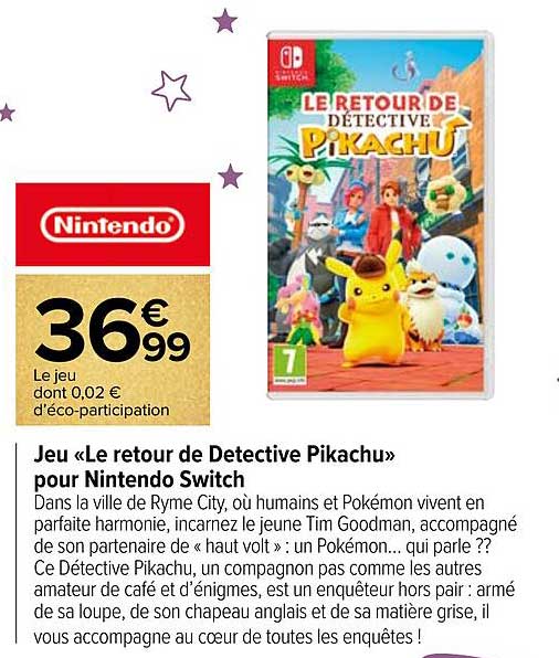 jeu «le retour de detective pikachu» pour nintendo switch